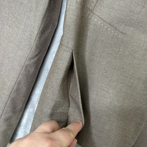 Antonio Melani Blazer Womens 2 Tan Twill Embroidered Stitch Pleated Front Career - Picture 7 of 11